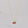 304 Stainless Steel Cherry PVD Coated Artificial Crystal 18K Real Gold Plated Simple Style Waterproof Non Tarnish Gold Plated Pendant Necklace