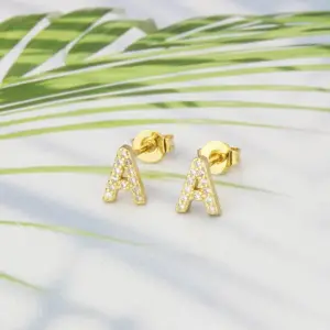 Wholesale Simple Inlaid Zirconium English Alphabet Earrings