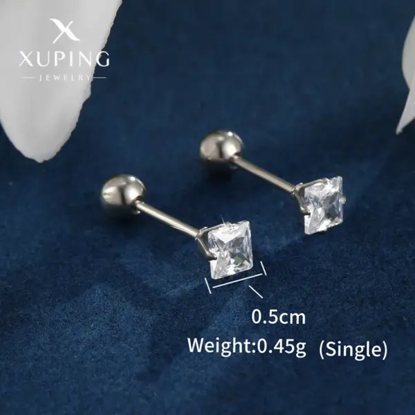 Wholesale 1 Pair XUPING Simple Style Square Inlay 304 Stainless Steel Artificial Gemstones 18K Gold Plated Raw Steel Ear Studs