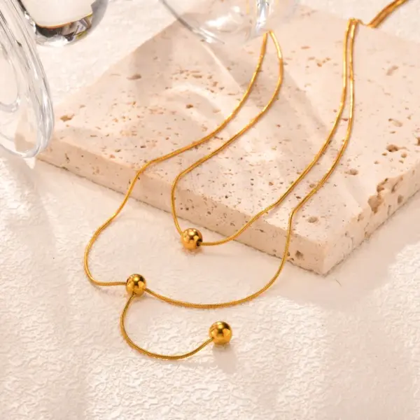 Wholesale PVD Coated Real Gold Plated 18K Gold Solid Color 201 Stainless Steel Elegant Streetwear IG Style Waterproof Non Tarnish 201 Stainless Steel Double Layer Necklaces