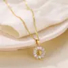Wholesale 1 Piece Casual Sunflower Circle Stainless Steel Titanium Steel Polishing Plating Inlay Diamond Pendant Necklace