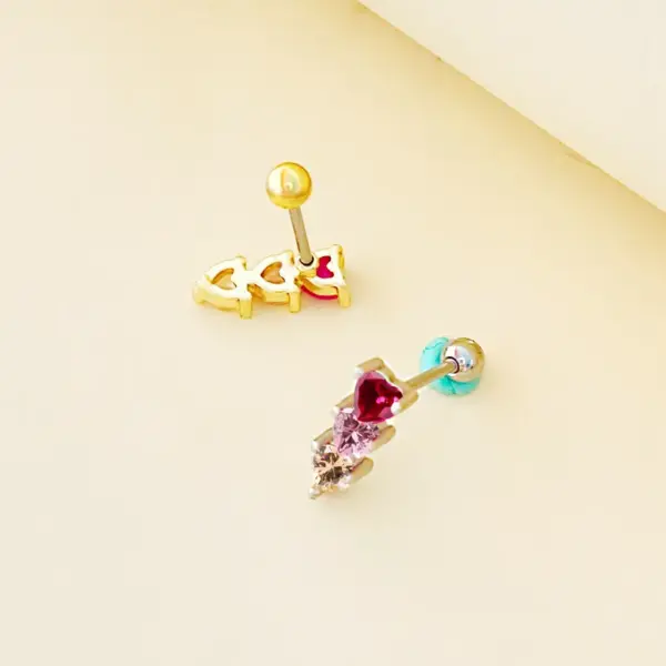 Wholesale 1 Piece Cute Heart Shape Plating Inlay Stainless Steel Steel Copper Zircon White Gold Plated Gold Plated Cartilage Earrings