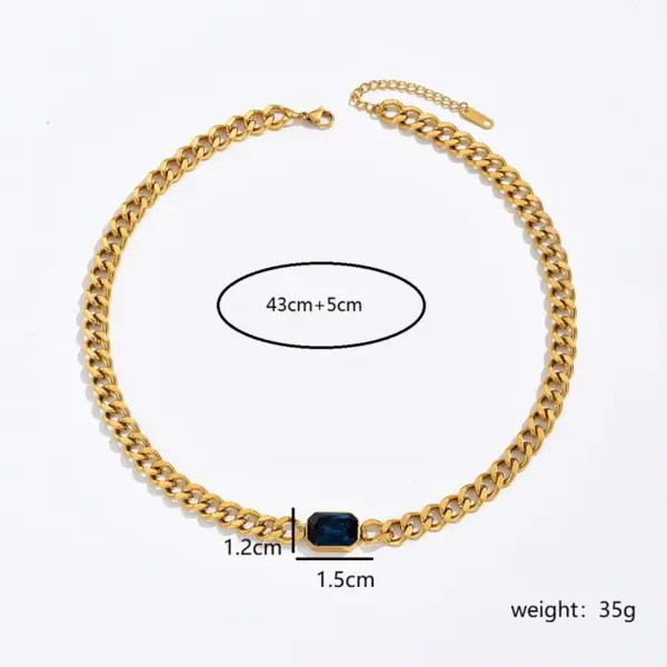 Wholesale Jewelry Fashion Rectangle 201 Stainless Steel Zircon 18K Gold Plated Plating Stainless Steel Necklaces