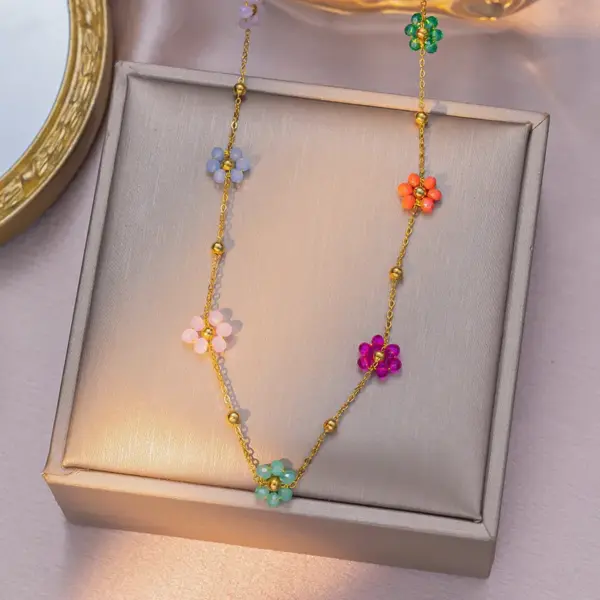 Wholesale Jewelry Elegant Modern Style Flower Titanium Steel Plating Cable Chain Bracelets Necklace