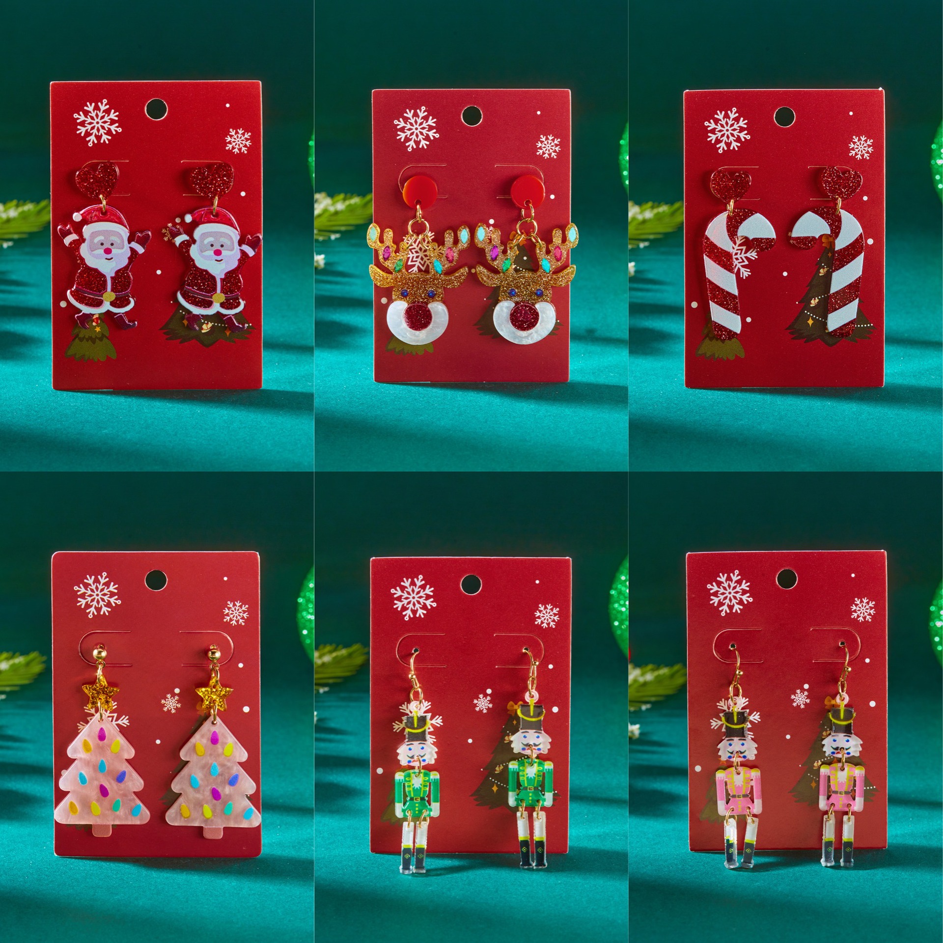 Wholesale New European and American cross-border Christmas series earrings, fashionable and versatile, Christmas heart and reindeer acrylic earrings w