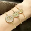 Copper Inlaid Zircon Geometric Artificial Gemstones Copper Bracelets
