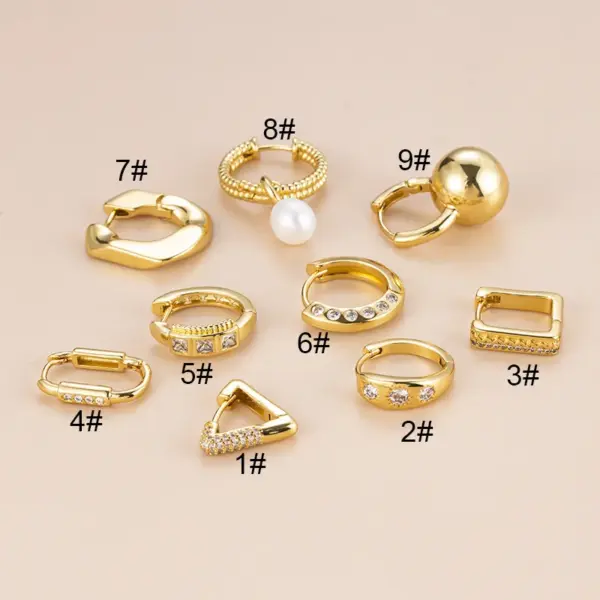 Wholesale Fashion Geometric Copper Plating Inlay Pearl Zircon Ear Studs 1 Piece