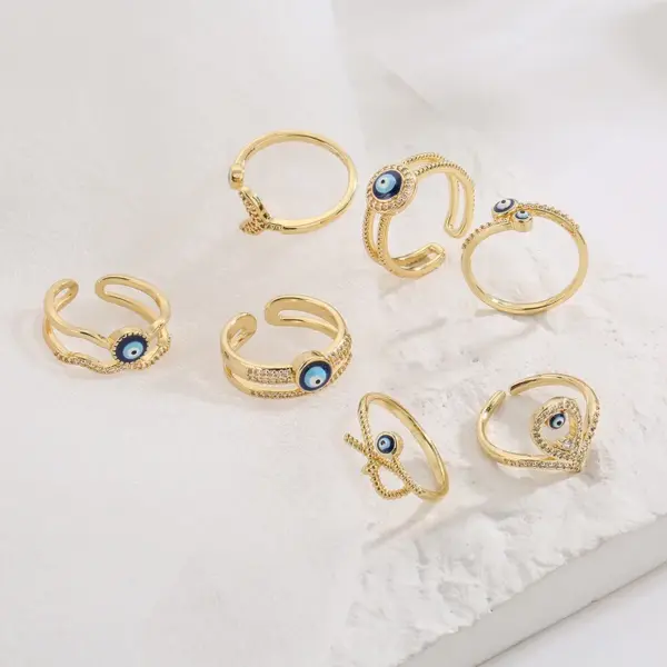 Wholesale Fashion Copper Plating 18k Gold Zircon Dripping Devil's Eye Geometric Open Ring Female New