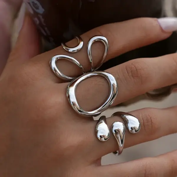 Summer Ladies' 18K Gold Plated Stainless Steel Geometric Open Ring Adjustable Size Non-Tarnishable Simple Fashion Ring