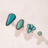 oly-8d58939636e52ba8c0be70b02b971522 Wholesale Ethnic Style Retro Petal Set Turquoise Ring Geometric Joint Ring Four-piece Set