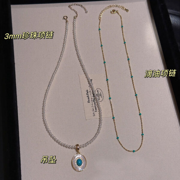 Wholesale Turquoise Pearl Necklace Stacked Women's Accessories Clavicle Chain Summer High-End Light Luxury Niche Pendant Necklace Jewelry