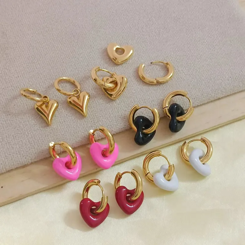 Wholesale 18K Gold Plated Real Gold Plated Heart Shape 304 Stainless Steel Metal Romantic Waterproof Non Tarnish Hoop Earrings