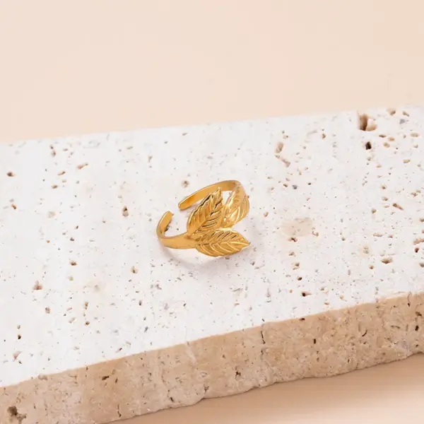 Wholesale Jewelry INS Style Leaf 304 Stainless Steel Plating Hollow Out Open Ring