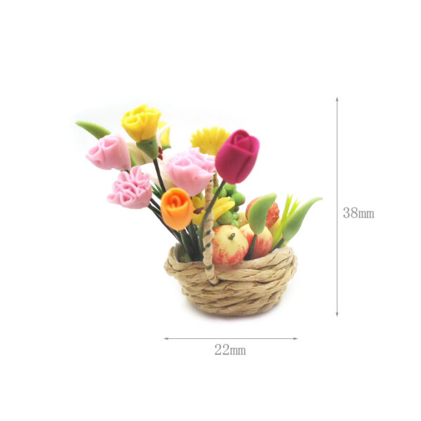 Wholesale 1:12 dollhouse accessories dollhouse mini clay flower round fruit flower basket fruit basket model
