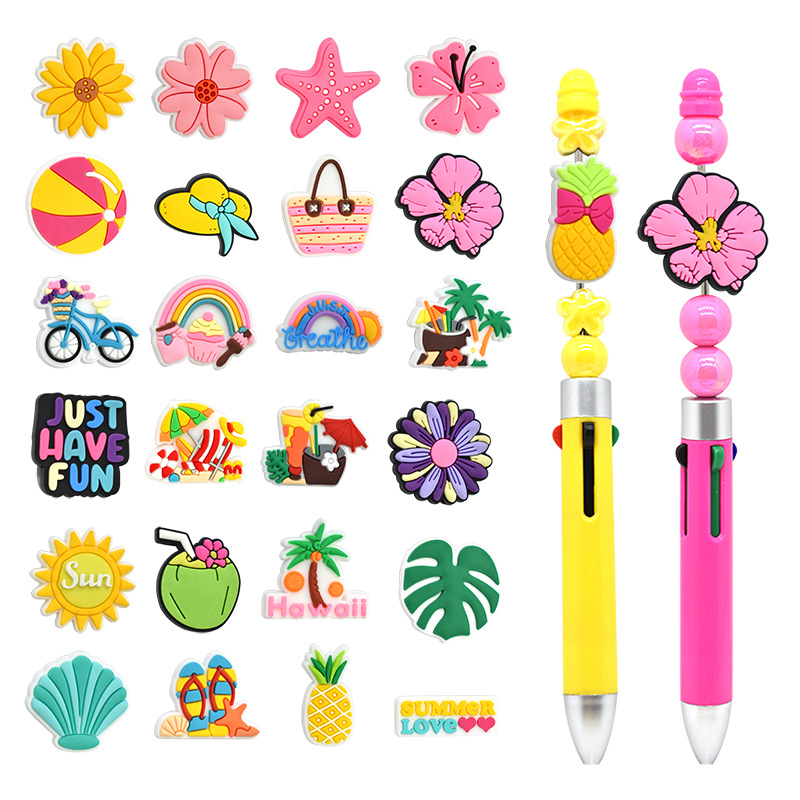 Wholesale Ballint pen beaded aessories fun stationery diy cartoon jewelry PVC summer detachable beads in stock