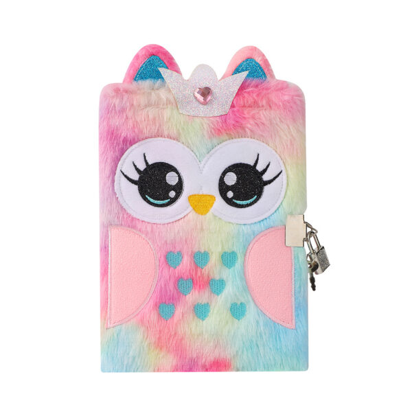 Wholesale Cartoon plush notebook with cute big eyes embroidery and lock