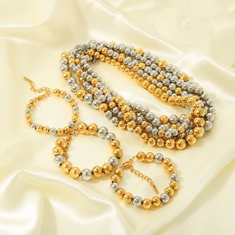 Wholesale PVD Coated Real Gold Plated 18K Gold Color Block 201 Stainless Steel IG Style Vintage Style Waterproof Non Tarnish Bracelets Necklace