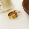 Wholesale 304 Stainless Steel Geometric PVD Coated Zircon Real Gold Plated Nordic Style Romantic Simple Style Waterproof Non Tarnish Surgical Steel Plating Gold Rings