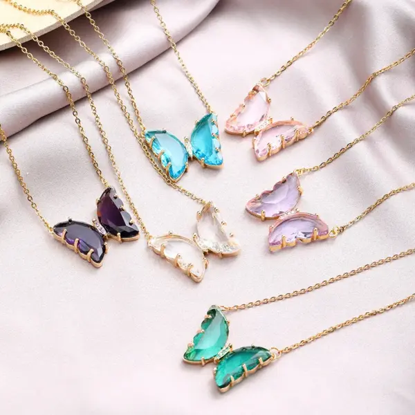 Wholesale 304 Stainless Steel Copper Fashion Inlay Butterfly Crystal Pendant Necklace