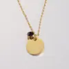 Wholesale Mirror Finish Stainless Steel Pendant Necklace Simple Personalized Round Disc Birthstone Charm Jewelry Accessory
