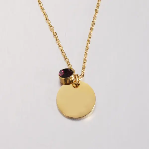 Wholesale Mirror Finish Stainless Steel Pendant Necklace Simple Personalized Round Disc Birthstone Charm Jewelry Accessory