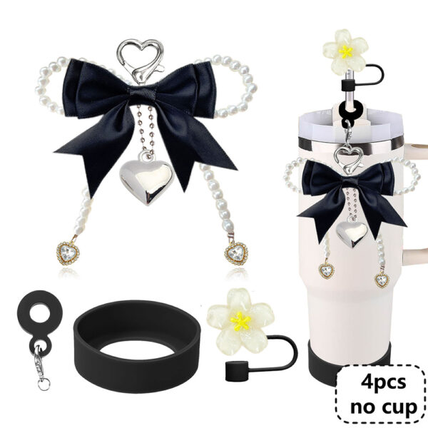 Wholesale South Korea Jewelry Ins Fashion Bow Pearl Mobile Phone Hanging Chain Stanley Cup Couple Love Straw Cap