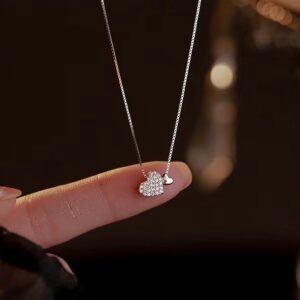 Wholesale Double Heart Zircon Necklace for Women, Light Luxury, Versatile Niche Design, Heart-Shaped Pendant, Clavicle Chain, Jewelry for Girlfriend