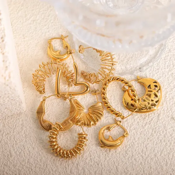 Wholesale 304 Stainless Steel Geometric PVD Coated 18K Gold Plated Real Gold Plated 18K Gold IG Style Streetwear Waterproof Non Tarnish Plating Earrings