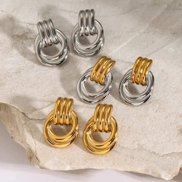 Wholesale 304 Stainless Steel Geometric Solid Color PVD Coated 18K Real Gold Plated Real Gold Plated 18K Gold IG Style Waterproof Non Tarnish Plating Gold Drop Earrings