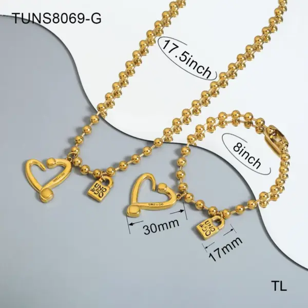 304 Stainless Steel Heart Shape PVD Coated Stone-Free Real Gold Plated Casual Simple Style Classic Style Waterproof Non Tarnish Plating Cuban Link Chain Curb Chain Ball Chain Figaro Chain Gold Bracelets Necklace