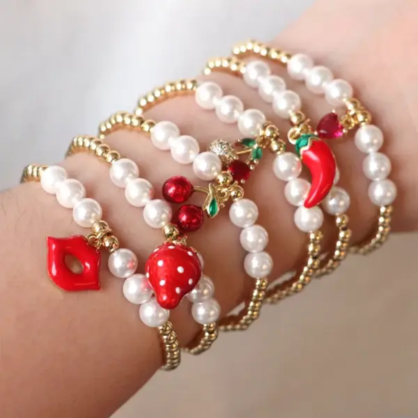 Wholesale Copper Ball Chain Beaded Pearl Cherry Strawberry Chili Bracelets