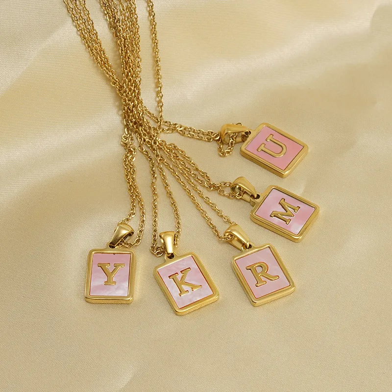 Wholesale Fashion Letter Stainless Steel Plating Inlay Shell Pendant Necklace 1 Piece