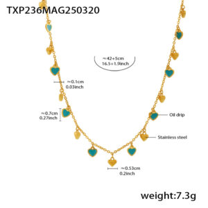 Txp236-green love gold necklace 40+5cm