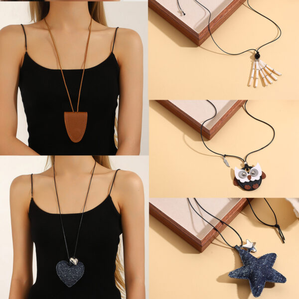 Wholesale Long heart-shaped pendant, simple and luxurious leather necklace.