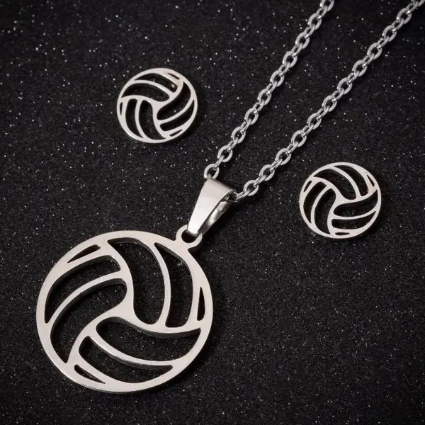Wholesale PVD Coated 18K Gold Real Gold Plated Volleyball 201 Stainless Steel Fashion Korean Style Waterproof Non Tarnish Pendant Necklace Ear Studs
