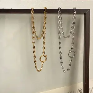 Wholesale Vintage Style Geometric Solid Color Titanium Steel Chain Necklace