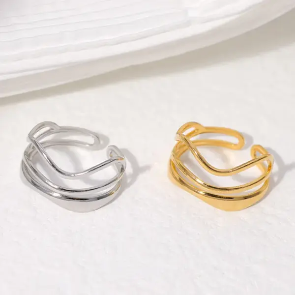Wholesale PVD Coated Real Gold Plated Stripe Stainless Steel Simple Style Waterproof Non Tarnish Open Ring