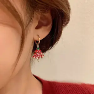 D0798 Red Christmas Tree Stud Earrings