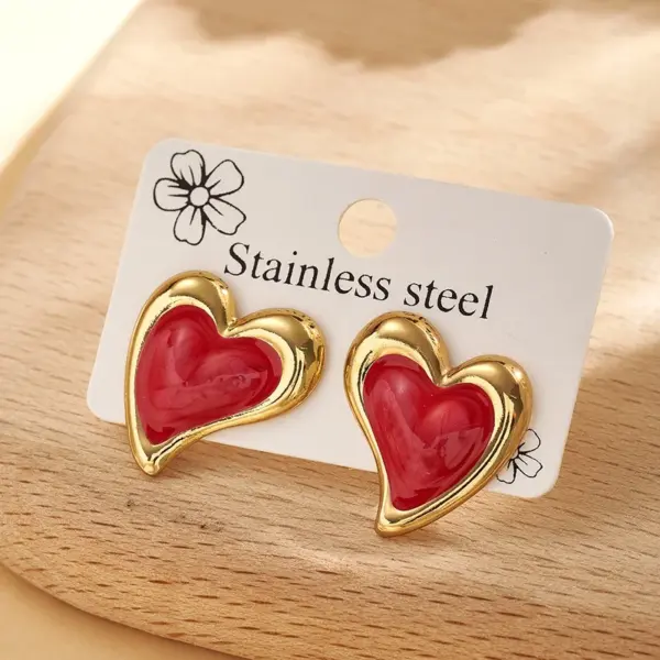 Wholesale Trendy Fashion Ins Style Gold-Plated Imitation Gold Heart-Shaped 304 Stainless Steel Casual Basic Style (Simple Style) Polished Oil-Drip Electroplated Earrings
