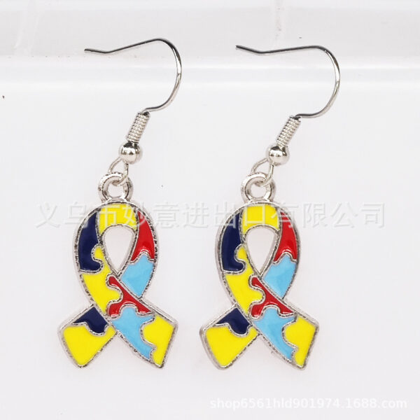 Wholesale Autism Autism Autism Color Puzzle Earrings Alloy Dropping Oil DIY Puzzle Autism Ladies Earrings