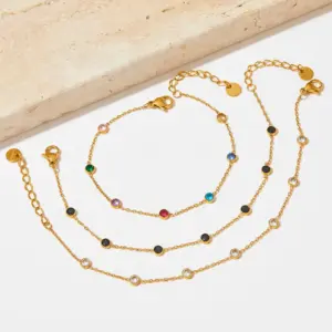 Wholesale PVD Coated Real Gold Plated 16K Gold White Gold Plated Gold Plating Round 304 Stainless Steel Simple Style Waterproof Non Tarnish Bracelets Anklet