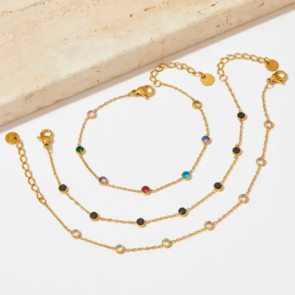 Wholesale PVD Coated Real Gold Plated 16K Gold White Gold Plated Gold Plating Round 304 Stainless Steel Simple Style Waterproof Non Tarnish Bracelets Anklet