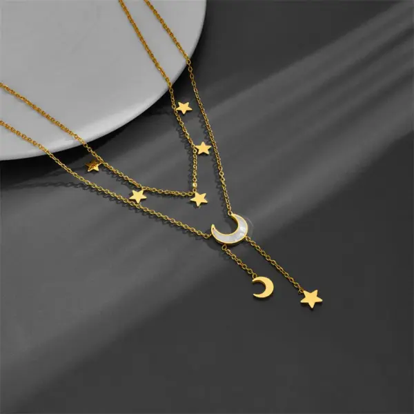 PVD Coated Real Gold Plated 18K Gold Star Moon Butterfly Titanium Steel Sweet Simple Style Waterproof Non Tarnish Titanium Steel Layered Necklaces