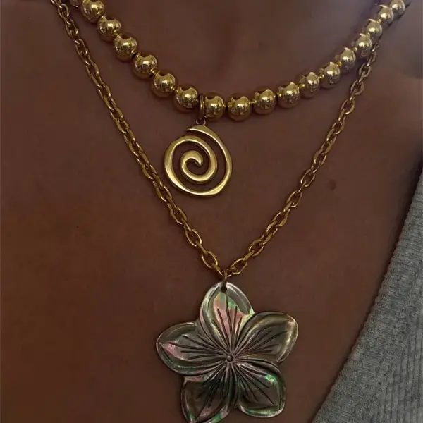 PVD Coated Geometric 304 Stainless Steel Hawaiian Vacation Classic Style Waterproof Non Tarnish 304 Stainless Steel Pendant Necklace