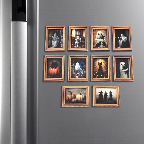 Wholesale Halloween Retro Photo Frame Magnetic Refrigerator Magnet Wooden Poster Refrigerator Magnet