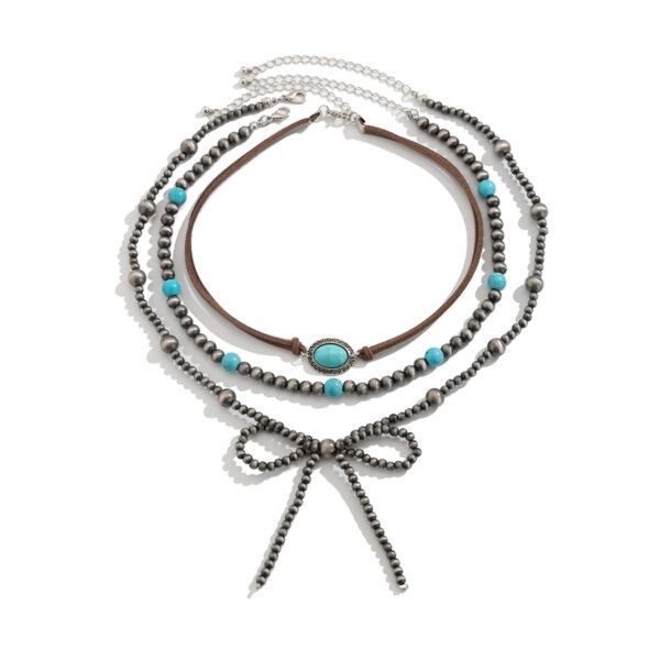 Wholesale European and American Bohemian Handmade Necklace with Turquoise Bow Cross-border Navajo Style Beaded Ethnic Necklace