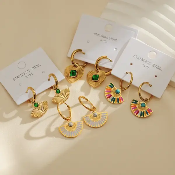 PVD Coated Gold Plated Sector Heart Shape Stainless Steel IG Style Waterproof Non Tarnish Earrings