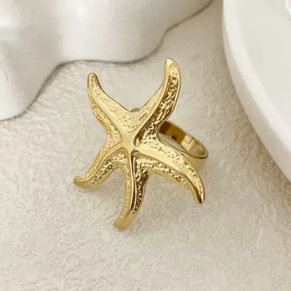 Wholesale Ion Plating (IP) 14K Gold Real Gold Plated Pentagram Starfish 304 Stainless Steel Simple Style Classic Style Waterproof Non Tarnish Open Rings