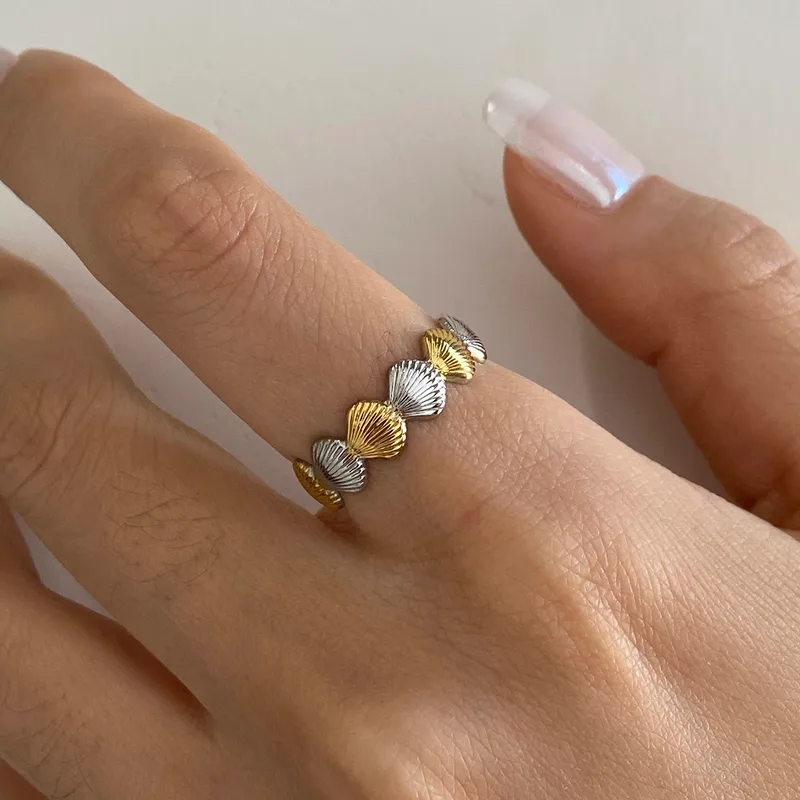 Wholesale 304 Stainless Steel Shell PVD Coated 18K Real Gold Plated Real Gold Plated Vintage Style Simple Style Commute Waterproof Non Tarnish Open Rings Rings