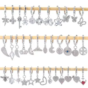 Fashion Geometric Inlay Copper Zircon Charm Sleeper Hoop Earrings Earrings